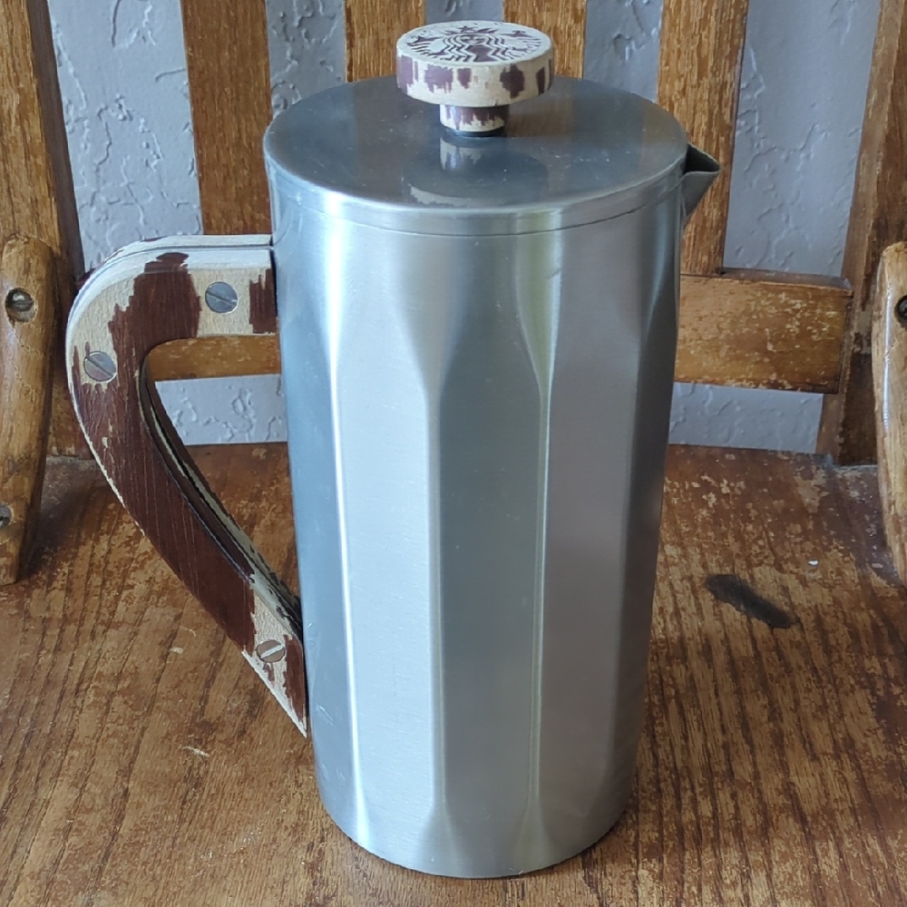 Starbucks Stainless Steel French Press with Wooden Handle 2013 Retro 1 Liter
